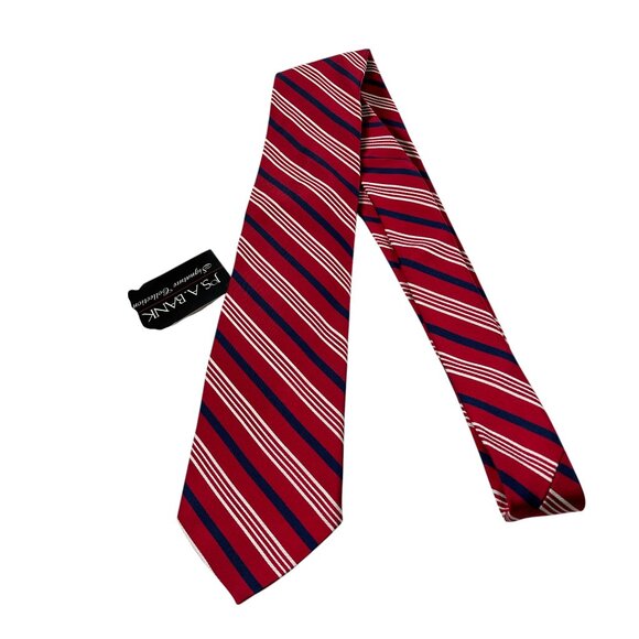 JOS. A. BANK Signature Mens 100% Silk Tie Red/Navy Striped Necktie NWT ITALY